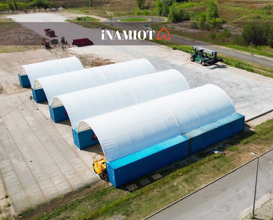 Zadaszenie kontenerowe 10x6 na blokach bet. PVC 900g, boks na kruszywa