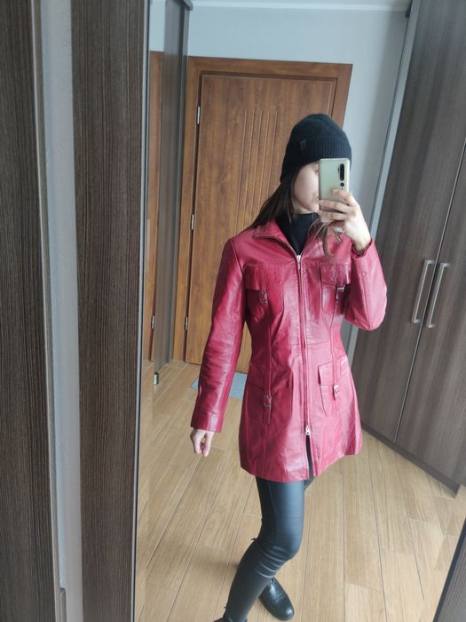 Czerwona skórzana kurtka na zamek vintage retro fruity gregory