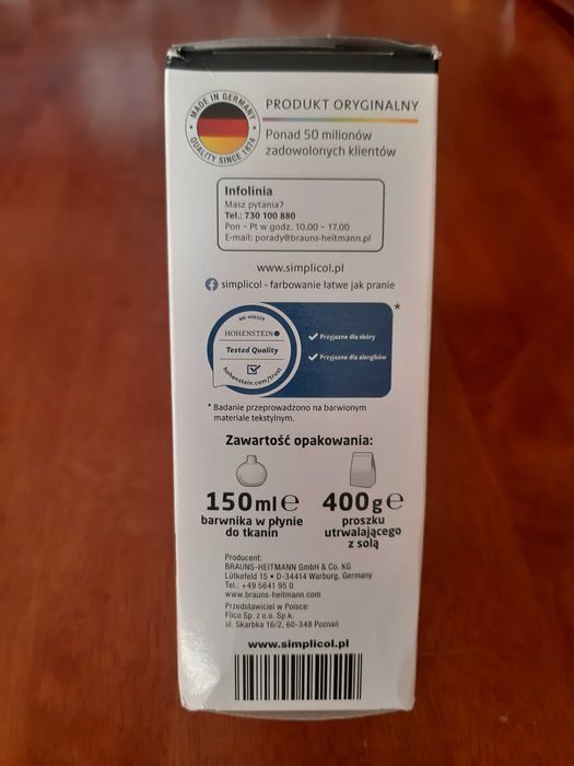 nowy oryg. Czarny barwnik do tkanin SIMPLICOL do pralki 560g niemiecki