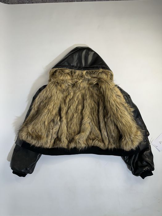 Бомбер двосторонній дутий чорний кожаний мех з мехом archive opium MA1