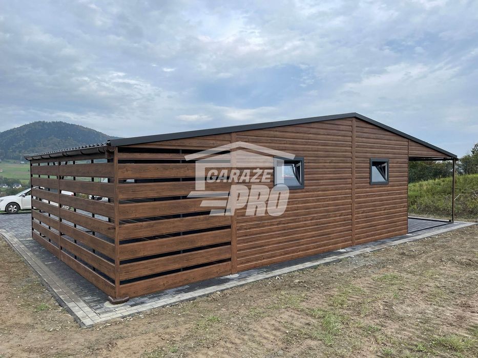 Garaż blaszany 6x6 wiata drzwi 4x okno rynny Blachodachówka GP231