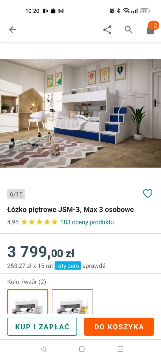 Łóżko piętrowe 3 osobowe