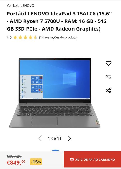 Portátil LENOVO IdeaPad 3 15ALC6 – Excelente estado