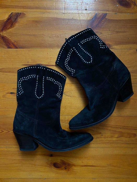 Замшеві чорні жіночі казаки черевики сапоги