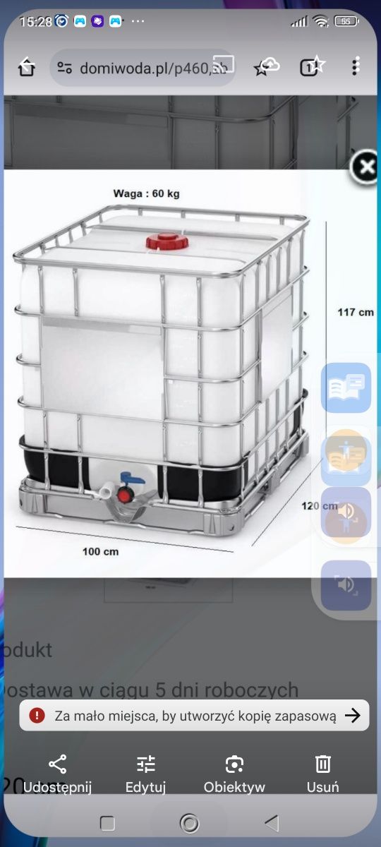Mauzer 1000l  do wody pitnej