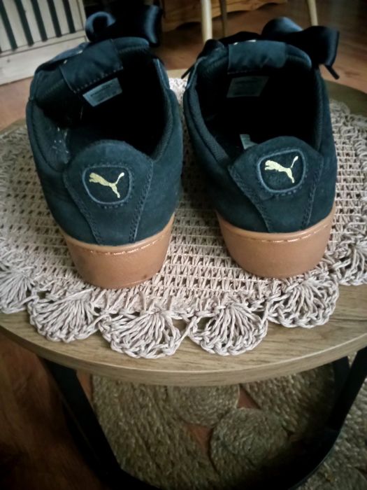 Puma buty czarne brąz platforma welur
