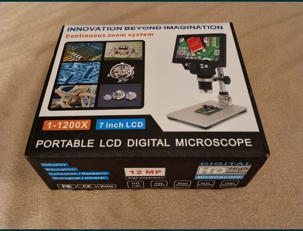 Mikroskop cyfrowy G1200, Ekran LCD 7" 12MP HD, akumulator, nowy