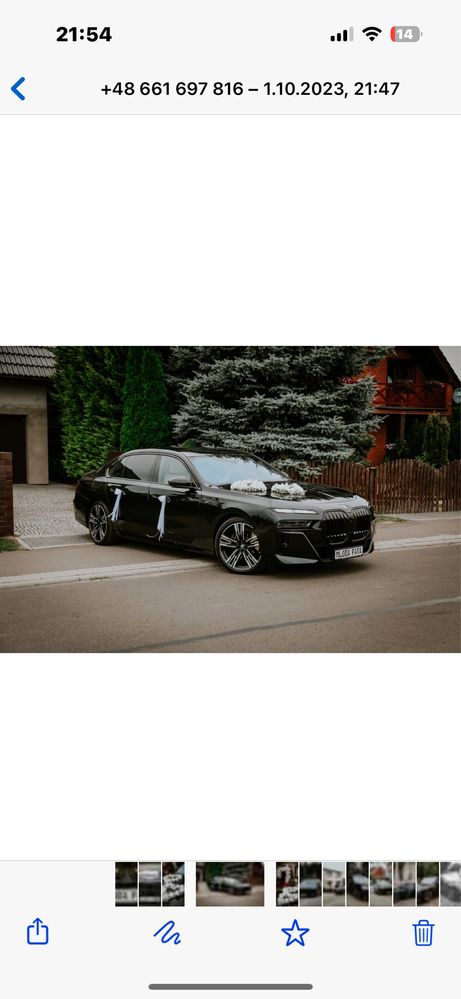 Auto do ślubu BMW 7 2023 rok long najnowszy model full opcja