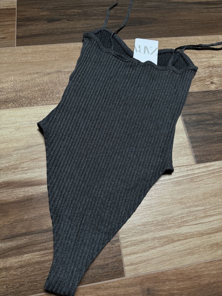 Szare body dzianinowe Zara r.S dzianina body prążkowane zatrzaski napy