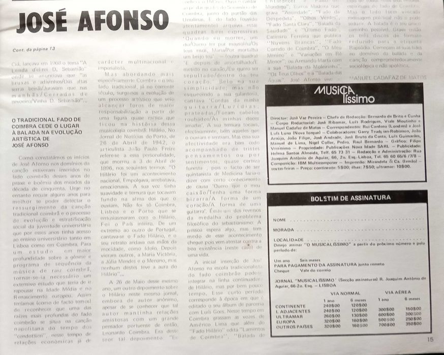 José Afonso	- - -		Musicalíssimo - nr. 88	- - - - -	Jornal