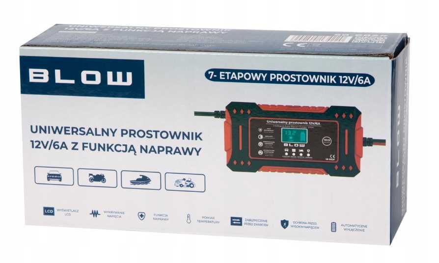 Automatyczny Inteligentny Prostownik Ładowarka Akumlatora LCD 12V 6A