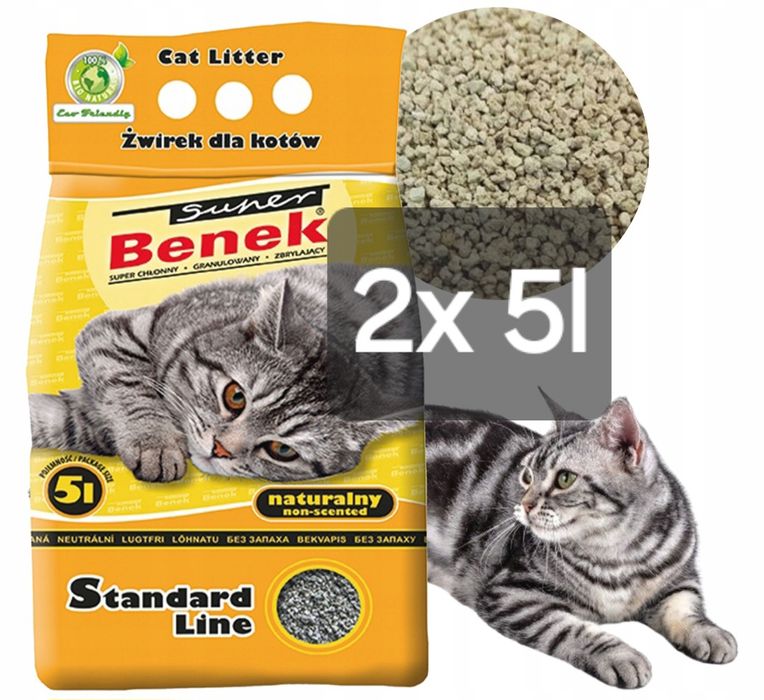 Benek 2x 5l + Gratis, Żwirek dla Kota 10l Piasek Kuweta Toaleta Super