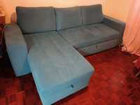 Sofá cama de três lugares com chaise longue e arrumação