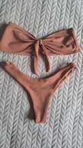 Bikini ceglane prążkowane opaska stringi 38