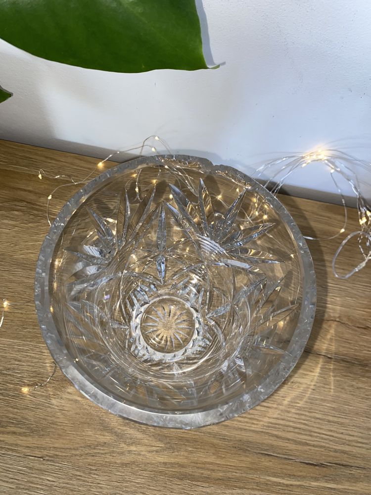 Kryształowy wazon PRL wysoki bezbarwny vintage
