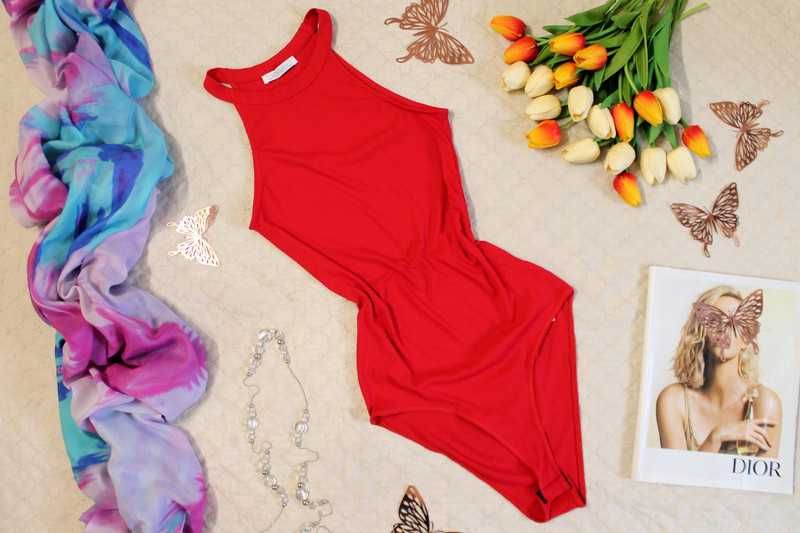 Zara Czerwone Body Prążkowane Elastyczne Wyszczuplające Paski S/M