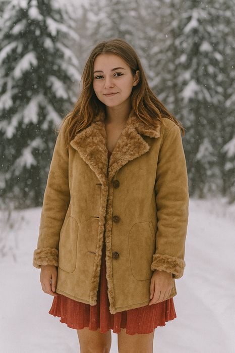 Futerko kożuch kożuszek zimowy płaszcz brązowy ocieplany vintage retro