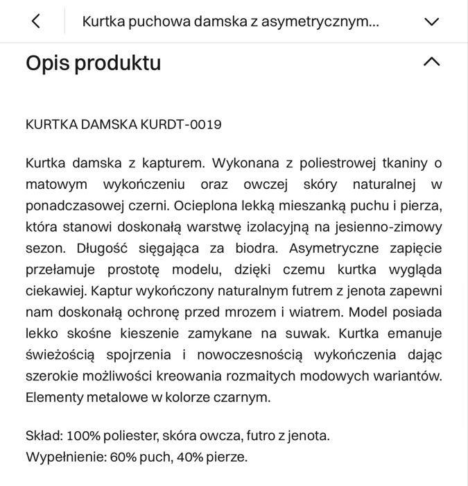 Kurtka damska Ochnik r. S