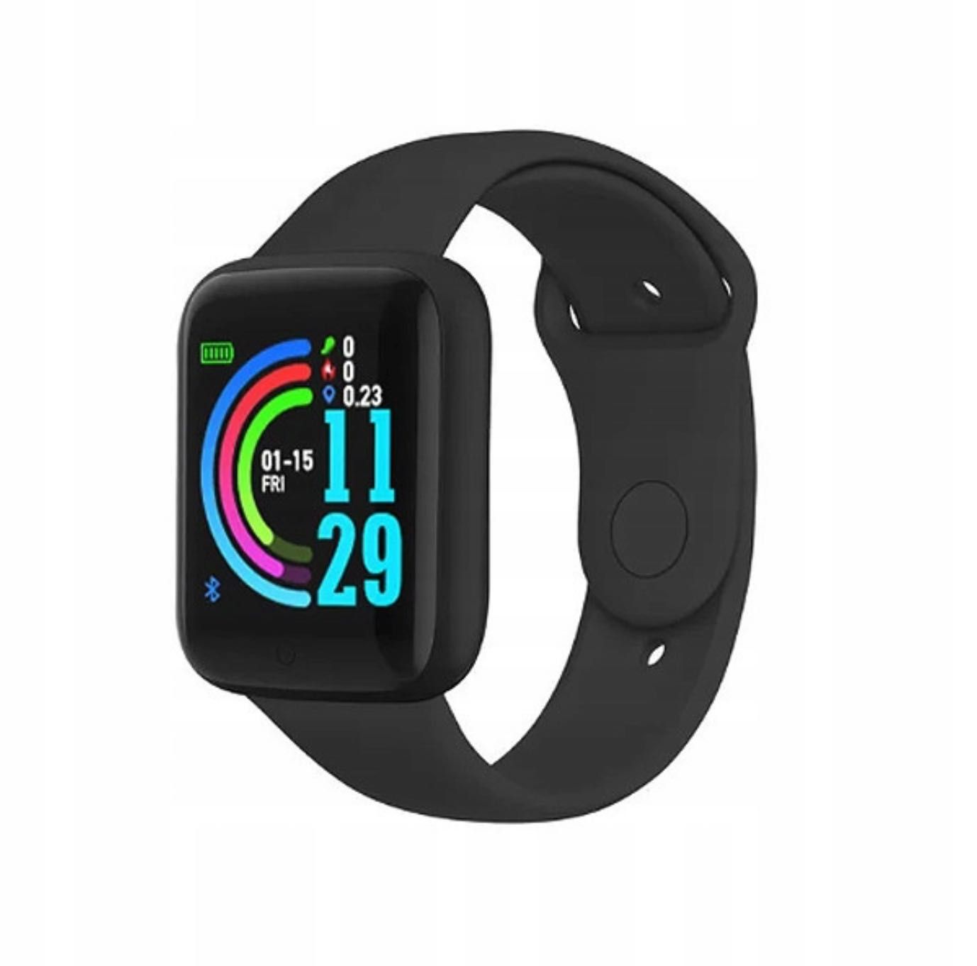 Smartwatch krokomierz tętno alerty Bluetooth Polskie Menu (czarny)