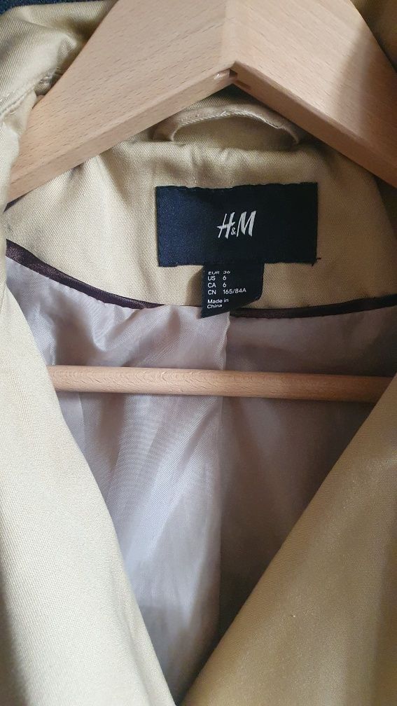 H&M beżowy płaszcz trencz prochowiec rozm. S 36