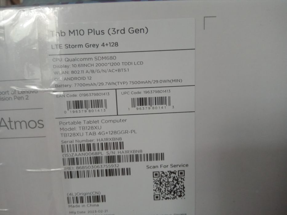 Tablet Lenovo Tab M10 Plus (3rd Gen) TB125FU - 10.61