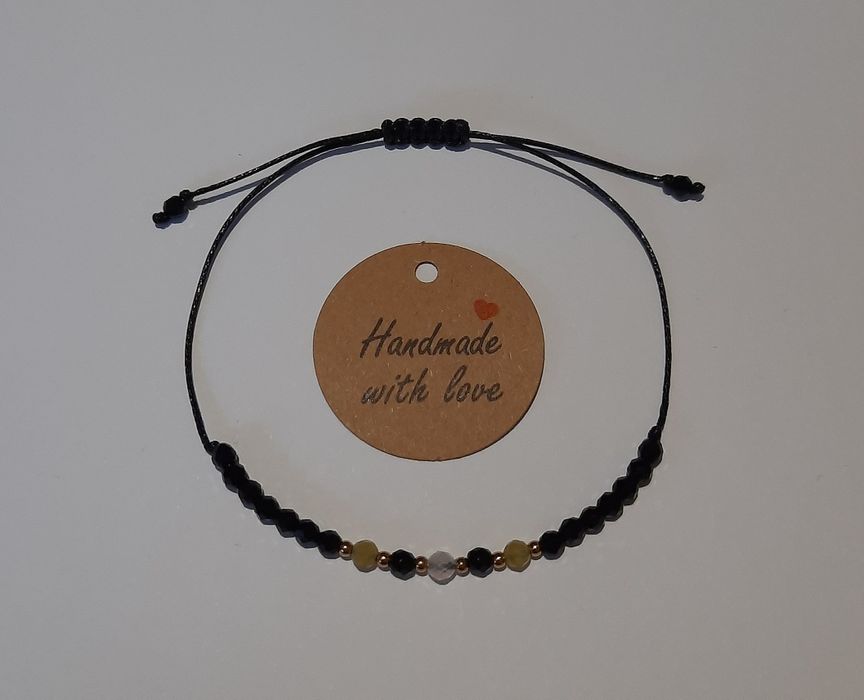 Bransoletka szczęścia handmade czarny turmalin, kwarc różowy i cytryn