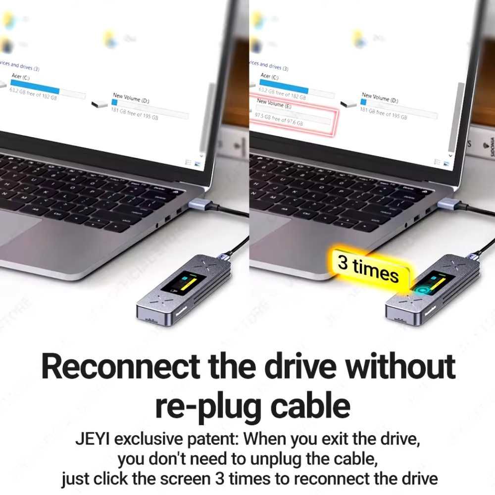 Зовнішній адаптер JEYI i9X M.2 NVMe 2280 PCIe SSD to USB з екраном