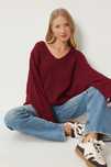 Happiness Istanbul Os Sweter Bordowy Klasyczny J29716