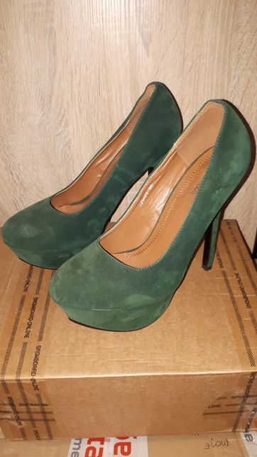 Szpilki Czółenka Platforma Zielone Zamszowe 39 High heels