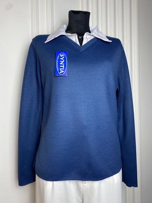 Nowy sweter damski niebieski z kołnierzykiem 40 L vintage lata 90/00