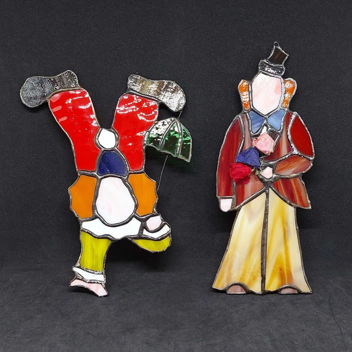Пара клоунов Германия РЕДЧАЙШИЕ витражи ТИФФАНИ витраж TIFFANY клоун