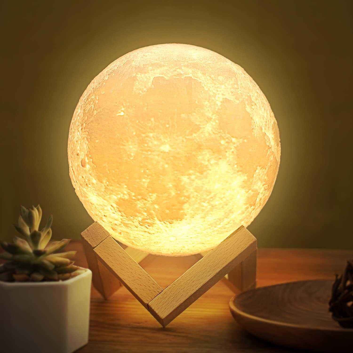 Настільний дитячий світильник нічник Місяць Білий 3D Moon 15 см