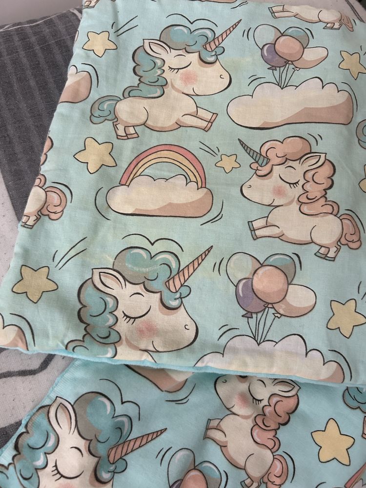 Kocyk niemowlęcy poduszka minky błękitny jednorożce