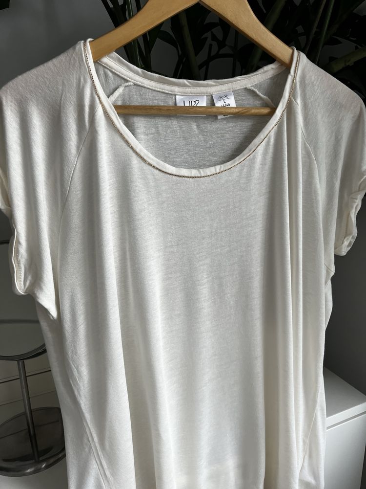 Lniana bluzka t-shirt Up2 fashion L kremowa