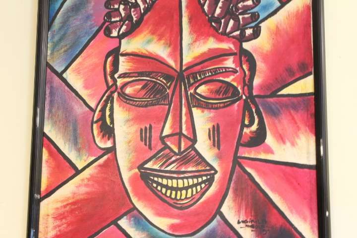 Quadro de Lusikila Óleo s Tela "Máscara" Angolano assinado e datado