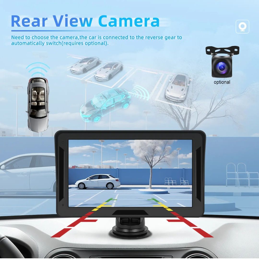Monitor portátil Carplay e Android Auto wireless 7 polegadas FM BT