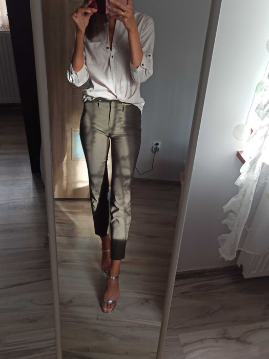 Spodnie khaki zip mohito dopasowane zieleń 32 koszula zestaw