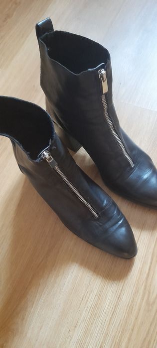 Zara, skórzane botki, czarne 41, wkładka 26cm, 45zl