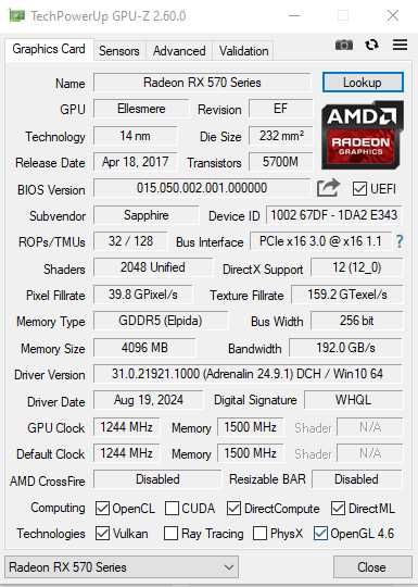 Відеокарта Sapphire AMD Radeon RX570 4gb miniITX
