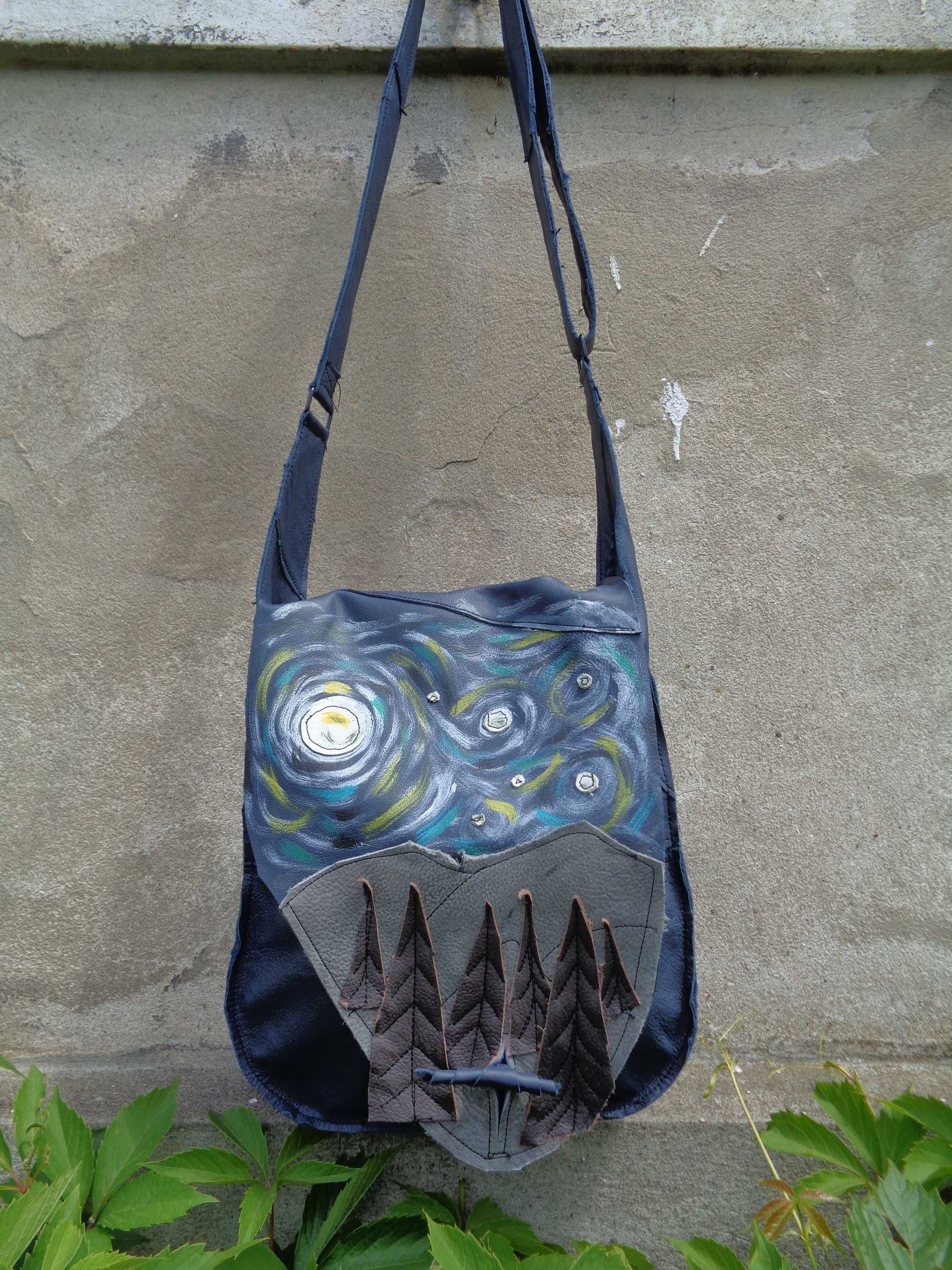 Artystyczna torebka skórzana z widokiem. Handmade