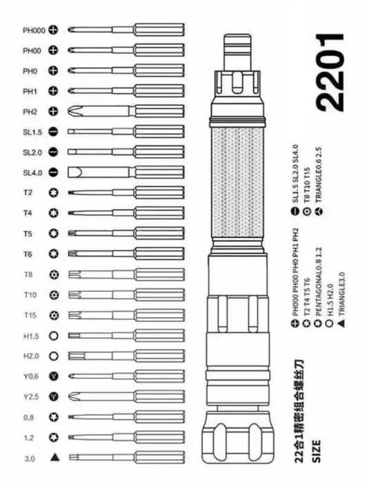 Набір викруток 22в1 NANCH Tools, Викрутка + 22 Біти S2 сталь HRC 58-62