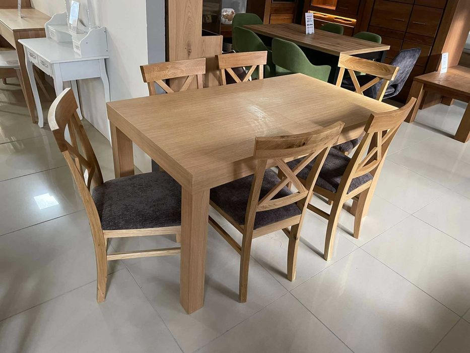 (25ST) Stół dębowy rozkładany + 6 krzeseł, wyprzedaż 2499 zł