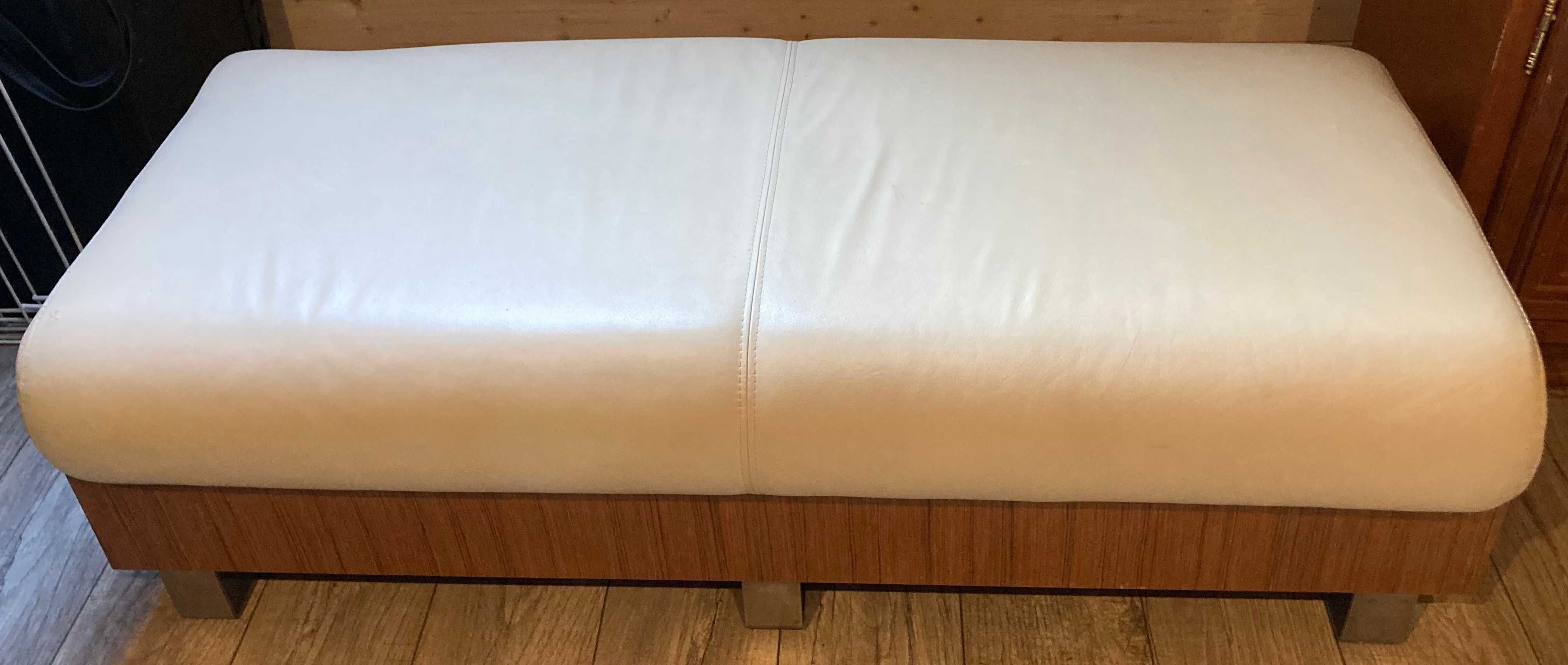 Solidna, skórzana (podwójna) pufa w kolorze kremowym [wys. 45cm]