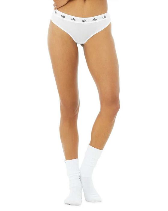 Комплект топ та стрінги Alo Yoga Icon Cheeky Bra and Slip Panties Whit