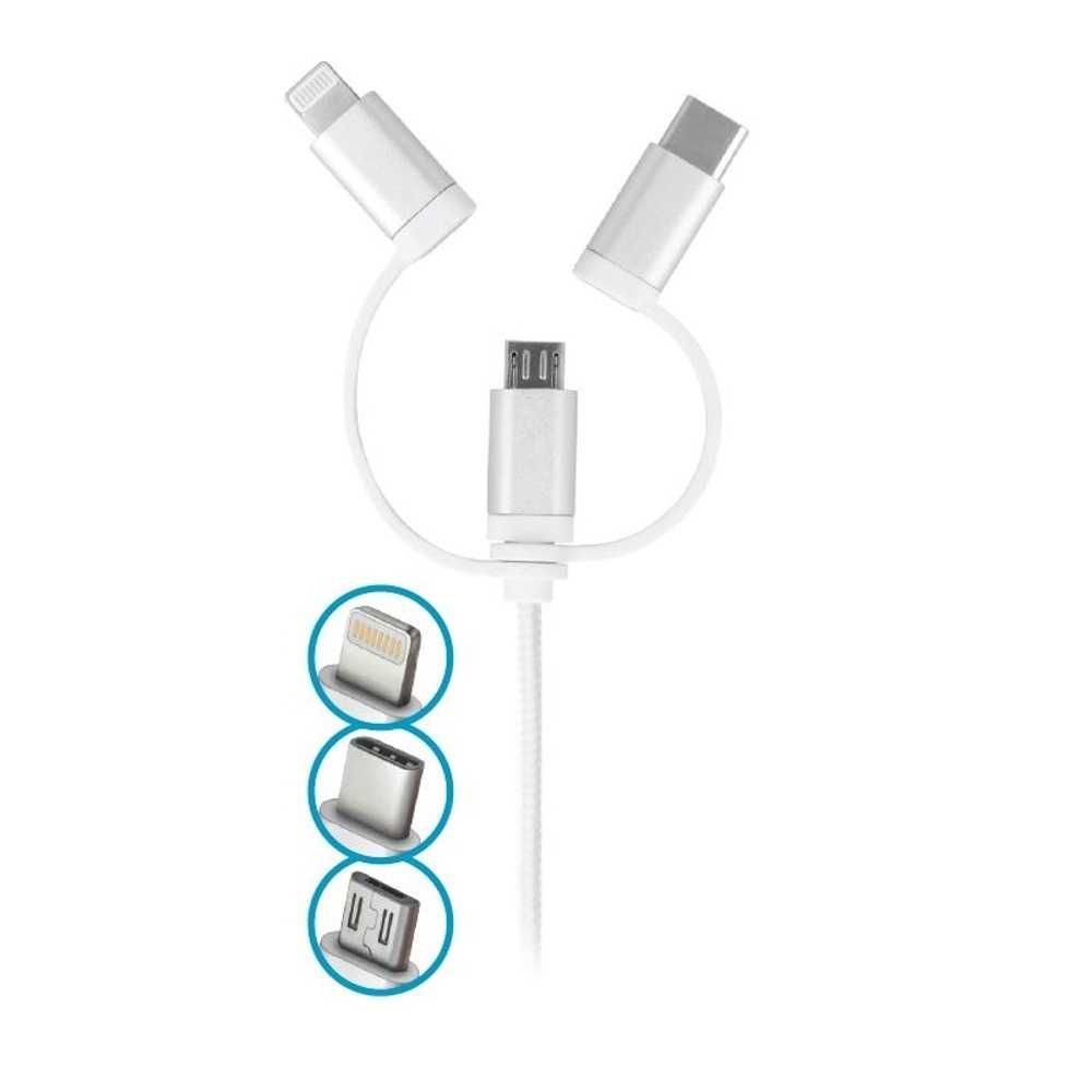 Kabel 3w1 USB - Micro USB , USB Typ C , Lightning 1,2m