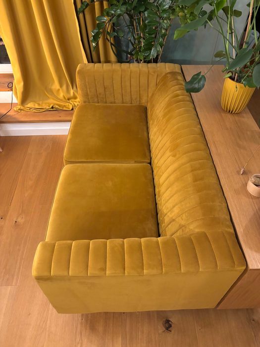 Sofa dwuosobowa Slender - Kanapa Musztardowa Velluto 8 - Stan Idealny