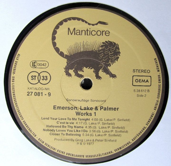 Emerson Lake & Palmer - Works, album dwupłytowy 12'', 33 rpm, EX+