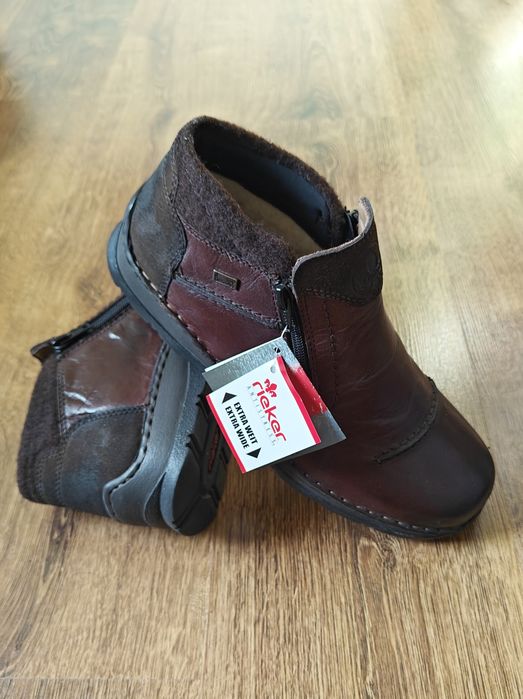 Skórzane ocieplane buty, botki męskie Rieker z metką, roz. 41