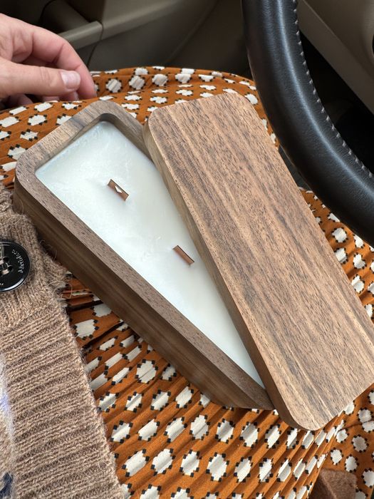 Свічка соєва в деревянній коробці