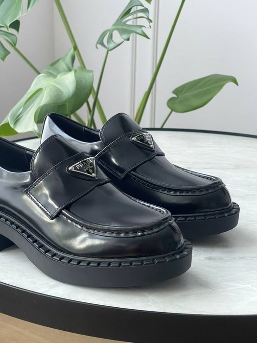 р36-40 Жіночі Лофери Prada Platform Leather Black Loafers